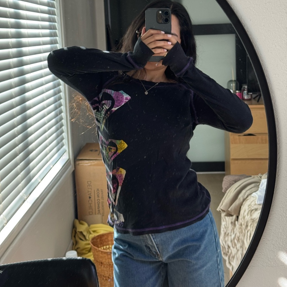 Roxy Black Long Sleeve Tee with Colorful Design